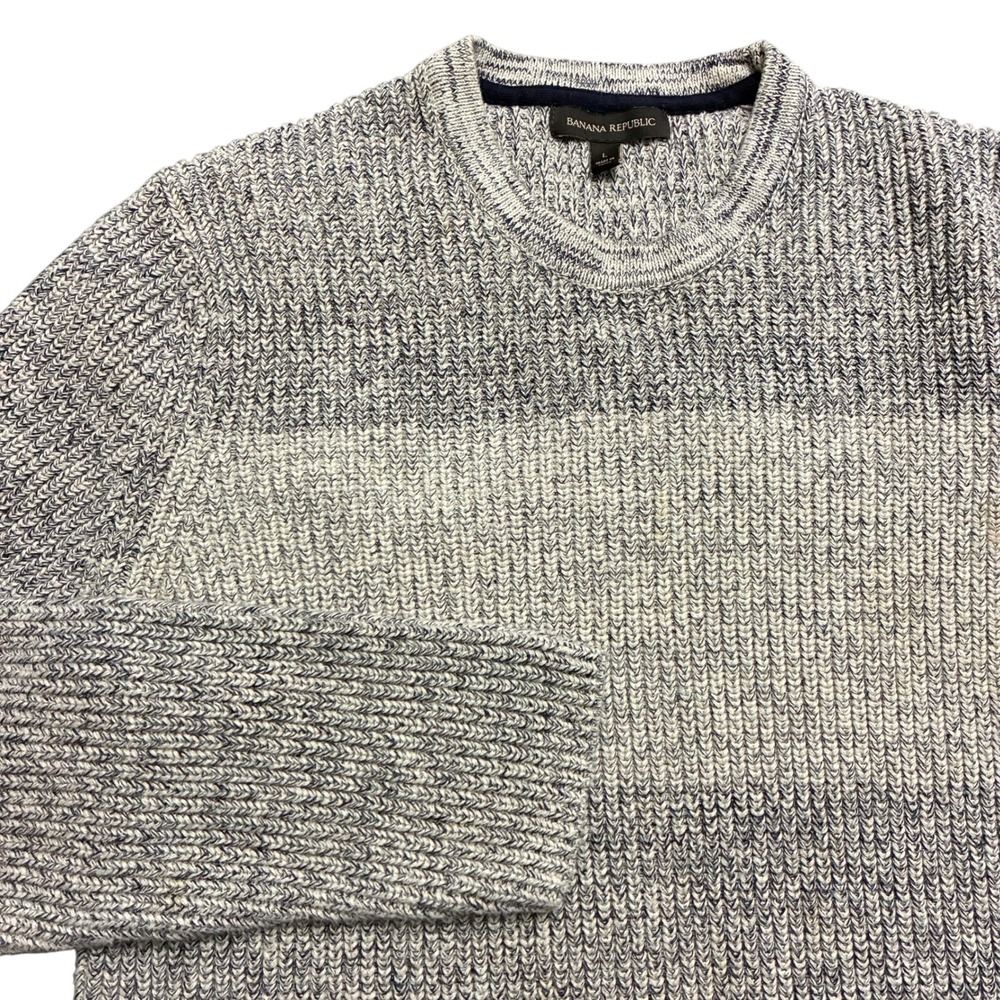 Banana Republic Mens Large Heather Gray Cable Knit Striped Pullover Sweater